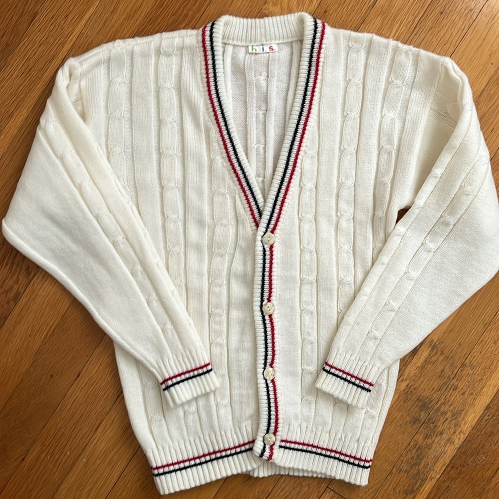 Vintage Cream Cardigan with Red and Black Trim - Picture 5 of 12